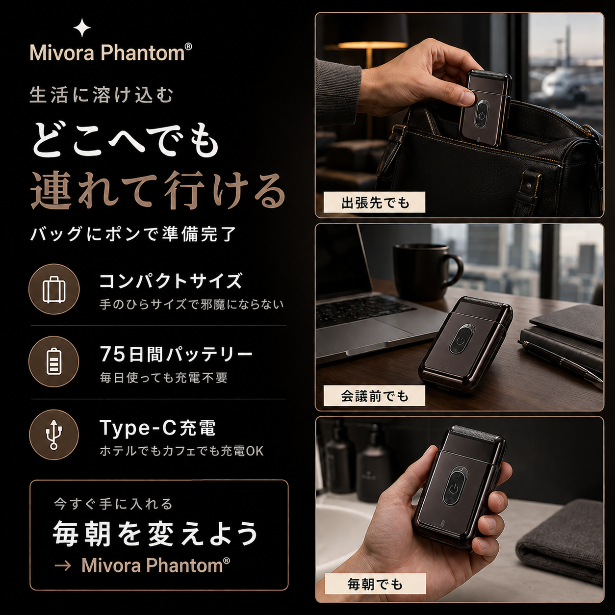 Mivora Phantom® で話題の忙しい男の必需品